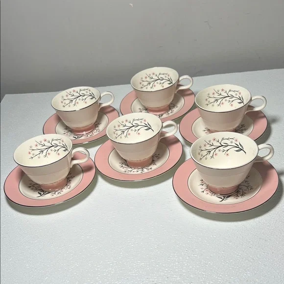 Vintage 1956 Springtime Homer Laughlin Cavalier Eggshell Cup/Saucer 6 Sets